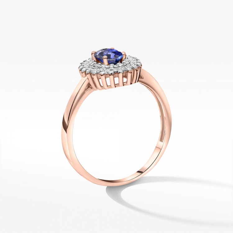 Złoty pierścionek z szafirem i diamentami