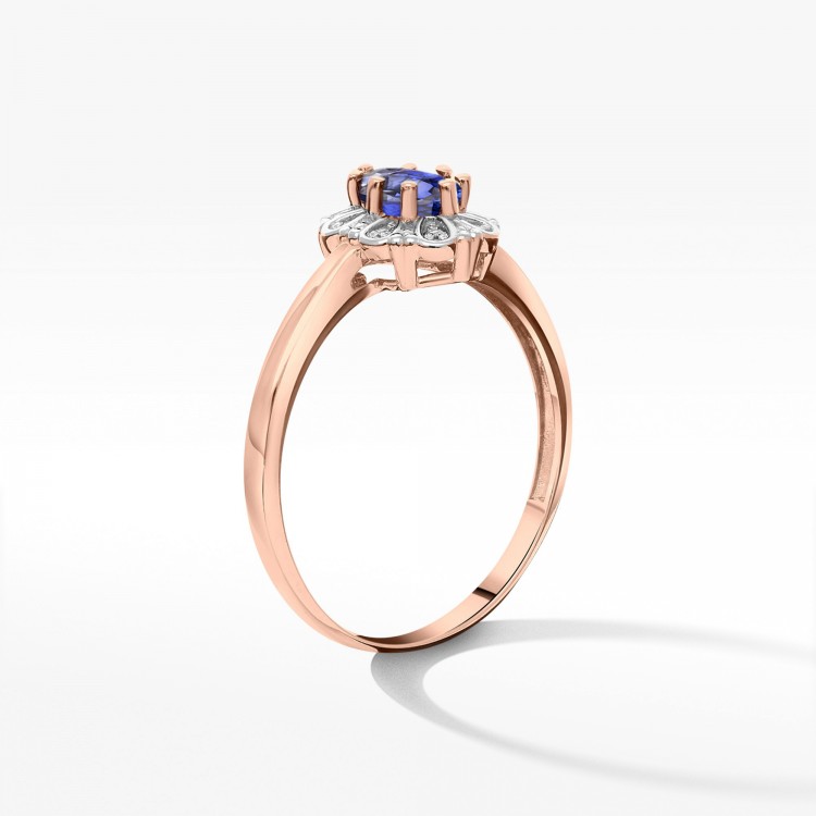 Złoty pierścionek z szafirem i diamentami