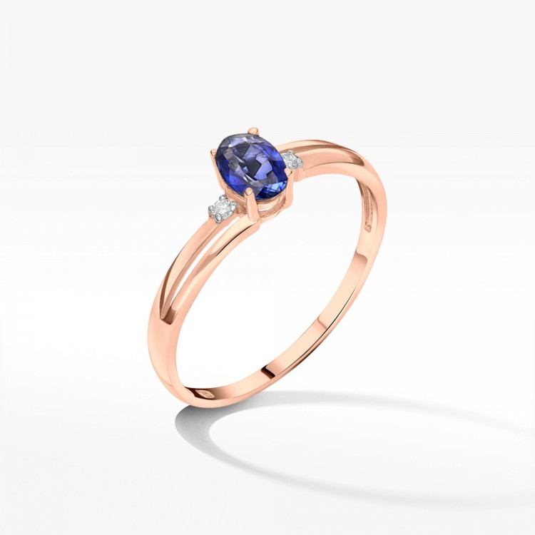 Złoty pierścionek z szafirem i diamentami