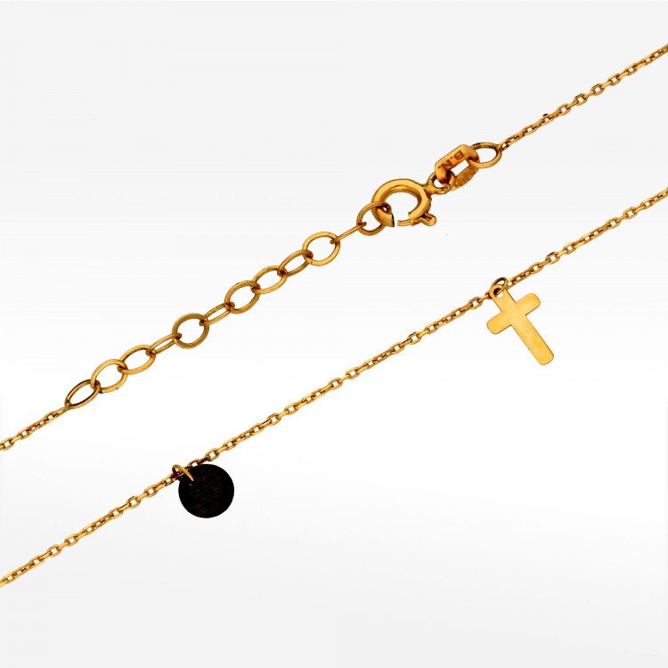Naszyjnik ze złota z krzyżykami i hematytami 45cm