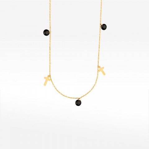 Naszyjnik ze złota z krzyżykami i hematytami 45cm