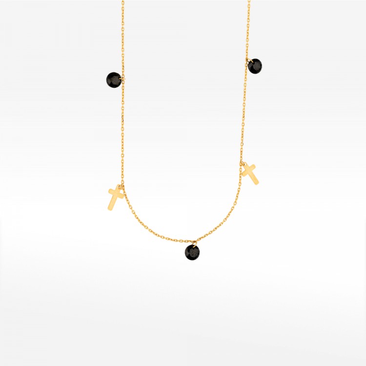 Naszyjnik ze złota z krzyżykami i hematytami 45cm