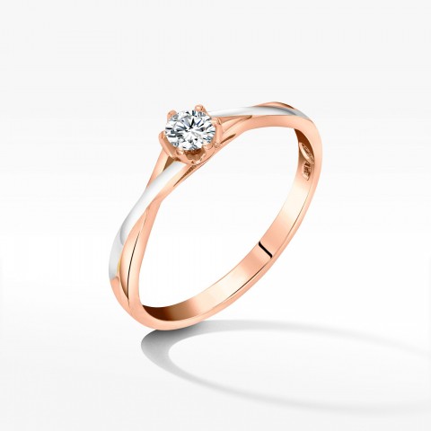 Pierścionek z różowego i białego złota z diamentem