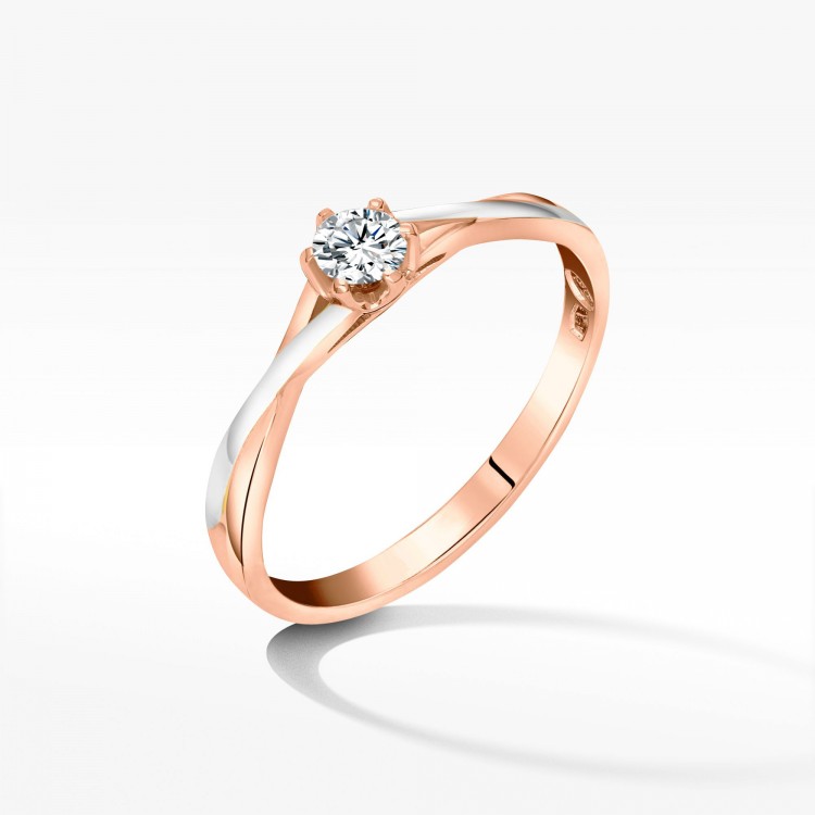 Pierścionek z różowego i białego złota z diamentem