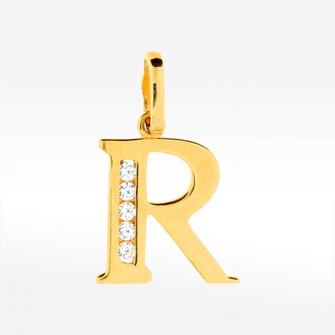 Zawieszka ze złota literka R z cyrkoniami