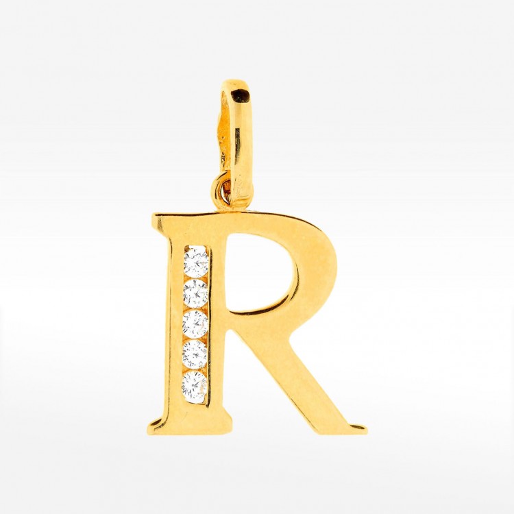Zawieszka ze złota literka R z cyrkoniami