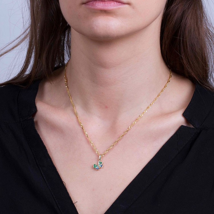 Zawieszka ze złota motylek z kolorowymi cyrkoniami