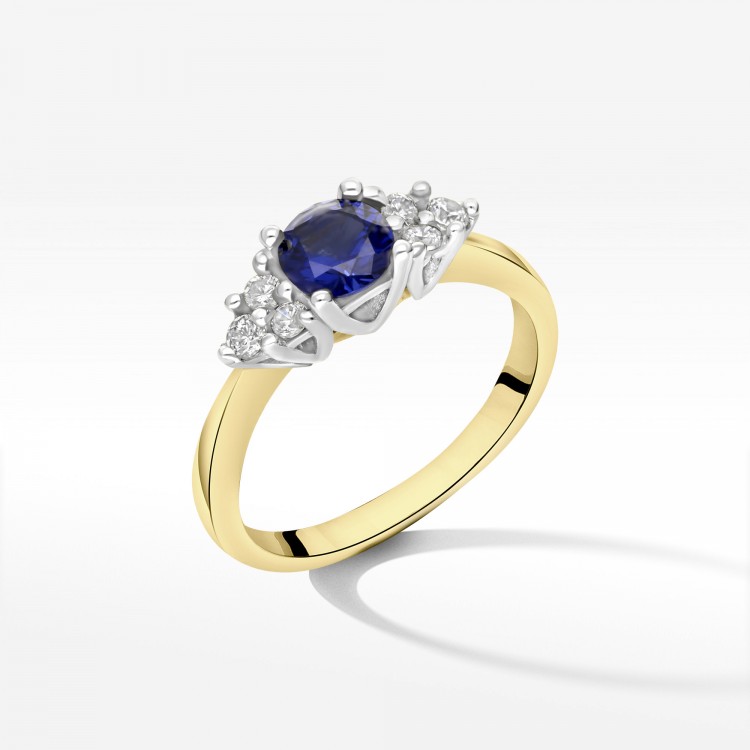 Pierścionek ze złota  z niebieską cyrkonią