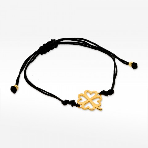 Bransoletka ze złota na sznurku z koniczynką