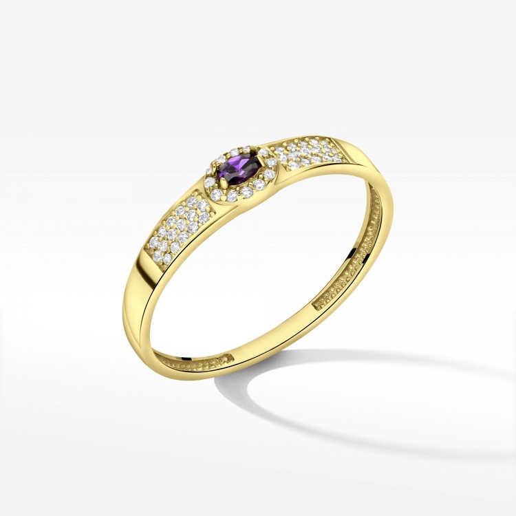 Pierścionek ze złota z fioletową cyrkonią