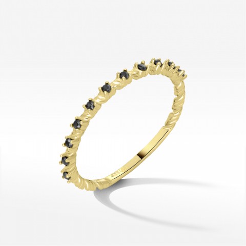 Pierścionek ze złota z czarnymi cyrkoniami