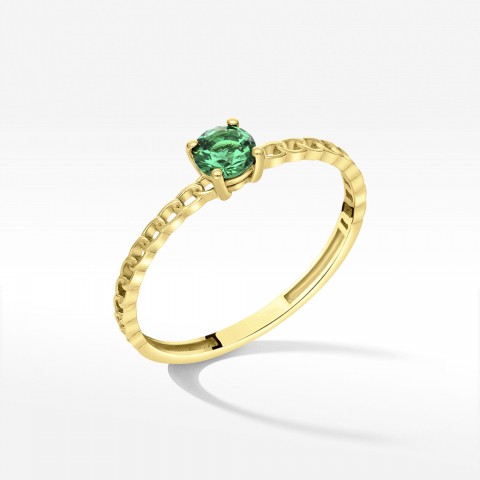 Pierścionek ze złota z zieloną cyrkonią