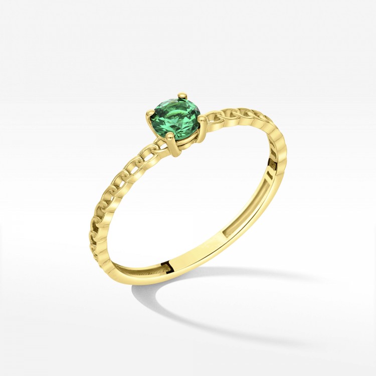 Pierścionek ze złota z zieloną cyrkonią