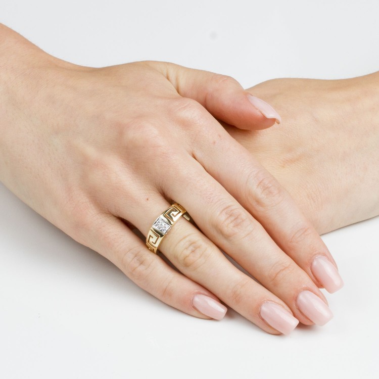 Pierścionek ze złota wzór grecki z cyrkoniami