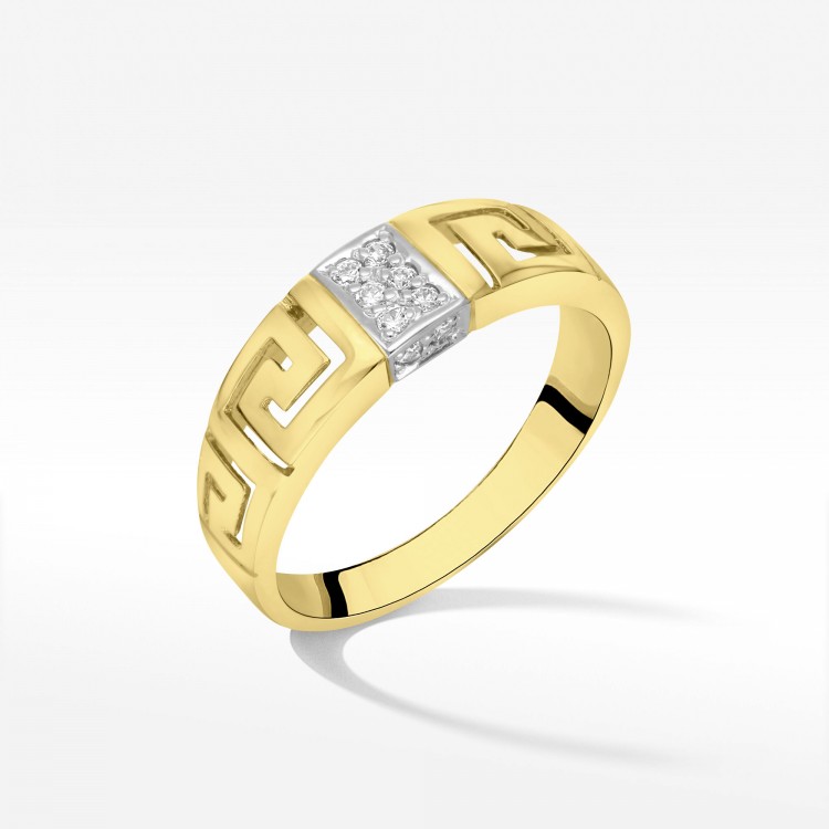 Pierścionek ze złota wzór grecki z cyrkoniami