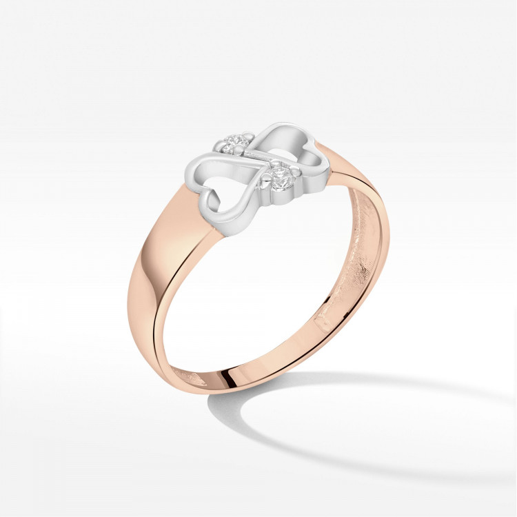 Złoty pierścionek z motywem serca i diamentem