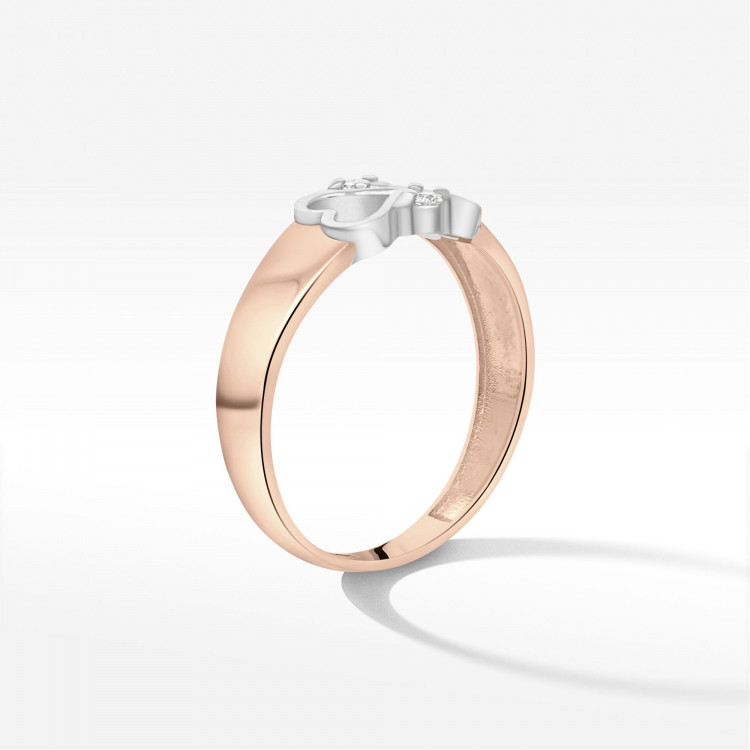 Złoty pierścionek z motywem serca i diamentem