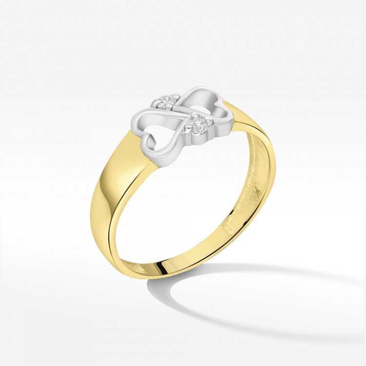 Złoty pierścionek z motywem serca i diamentem