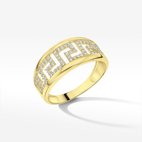 Pierścionek ze złota z cyrkoniami z wzorem greckim