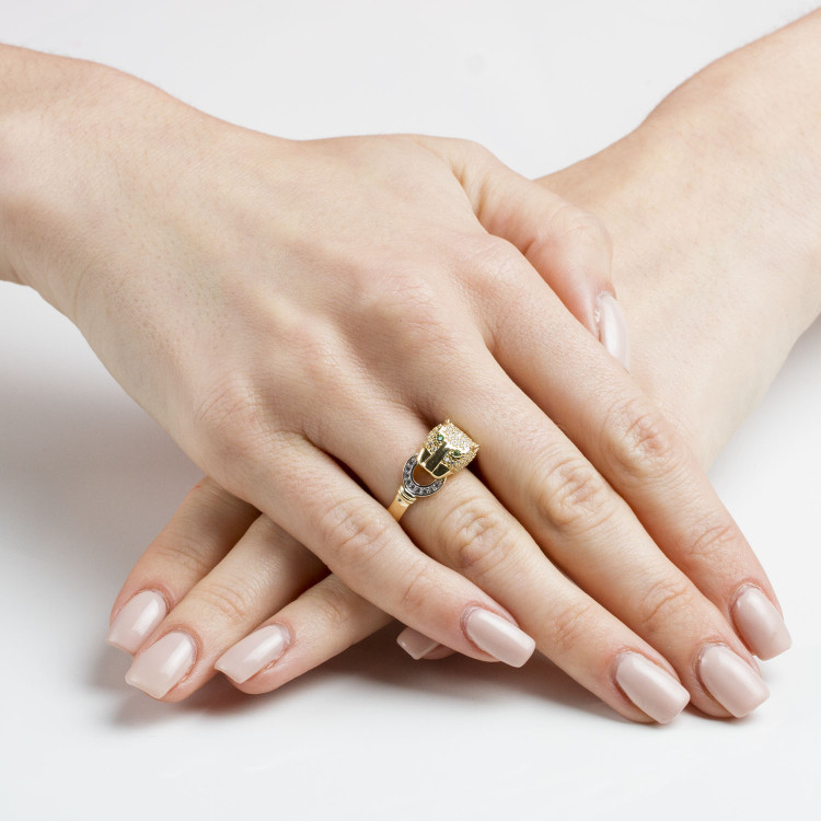 Pierścionek ze złota pantera z cyrkoniami