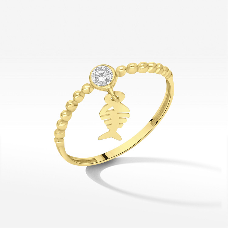 Pierścionek ze złota z zawieszką ryby