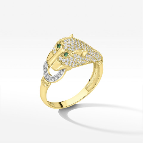 Pierścionek ze złota pantera z cyrkoniami