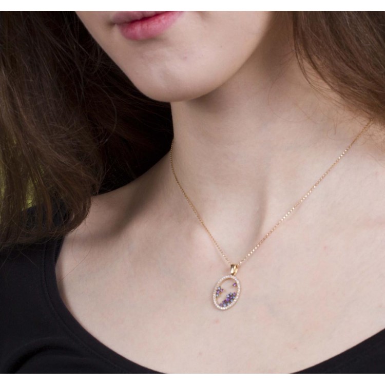 Złota zawieszka z kolorowymi kamieniami