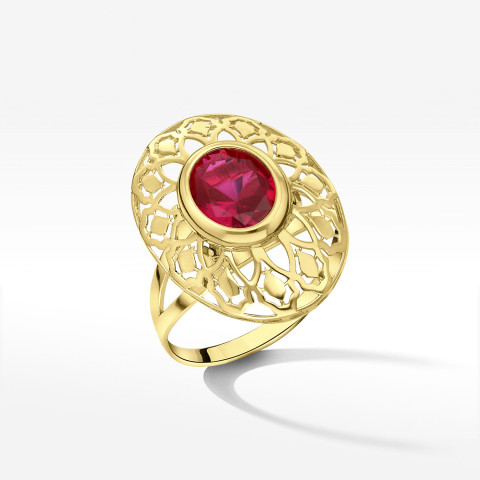 Pierścionek ze złota z różową cyrkonią