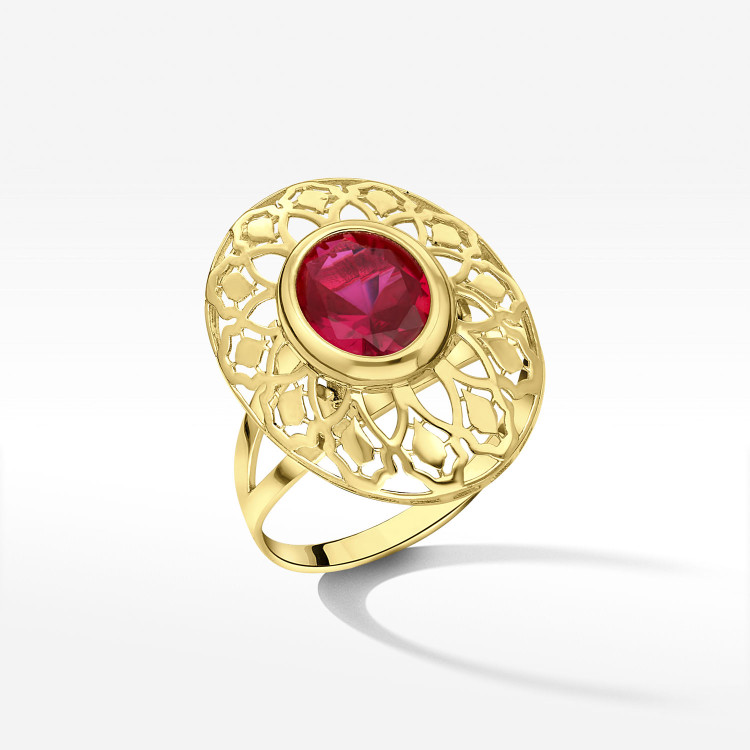 Pierścionek ze złota z różową cyrkonią