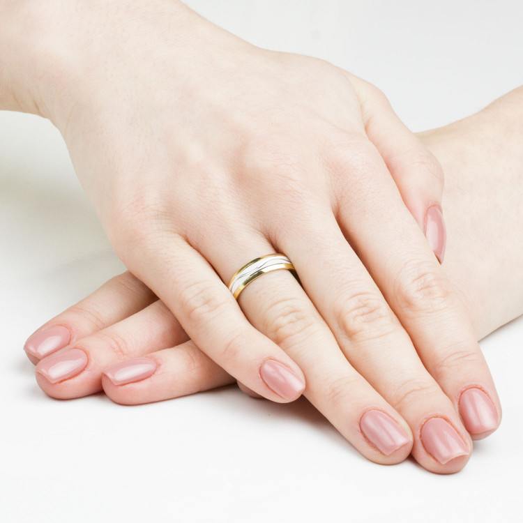 Obrączki ślubne z dwukolorowego złota 5mm półokrągłe