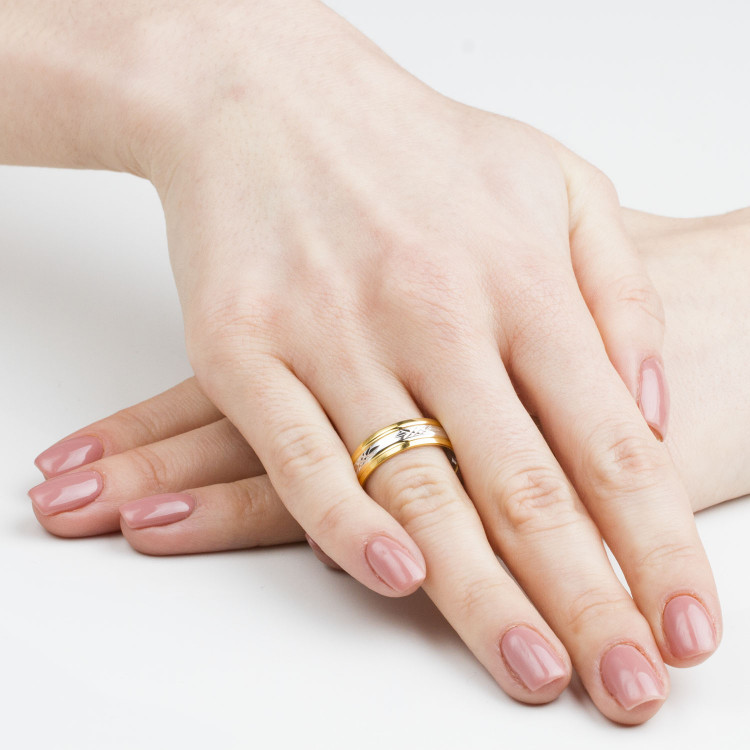 Obrączki z dwukolorowego złota 6mm półokrągłe