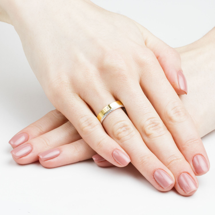 Obrączki z dwukolorowego złota 5mm płaskie