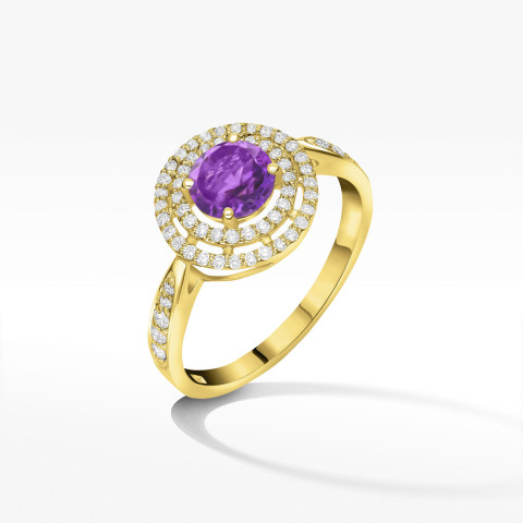Pierścionek ze złota z ametystem i diamentami