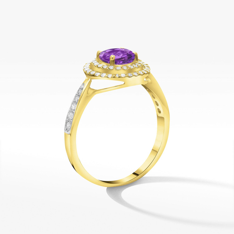 Pierścionek ze złota z ametystem i diamentami