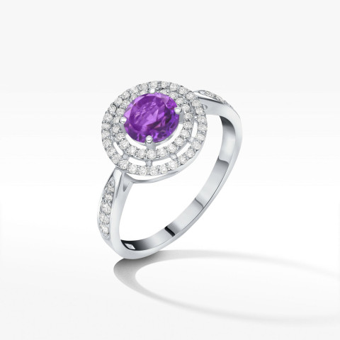 Pierścionek ze złota z ametystem i diamentami