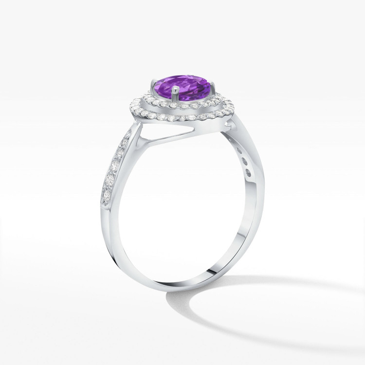 Pierścionek ze złota z ametystem i diamentami