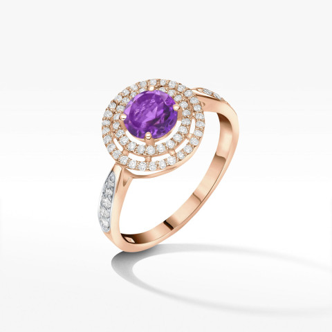 Pierścionek ze złota z ametystem i diamentami
