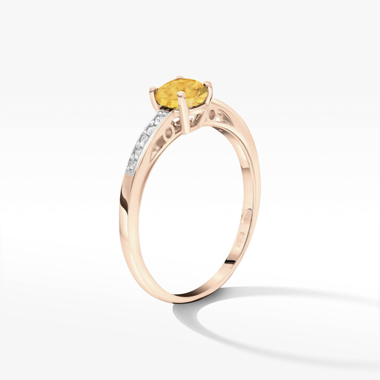 Pierścionek ze złota z cytrynem i diamentami