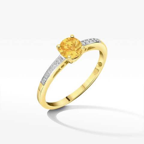 Pierścionek ze złota z cytrynem i diamentami