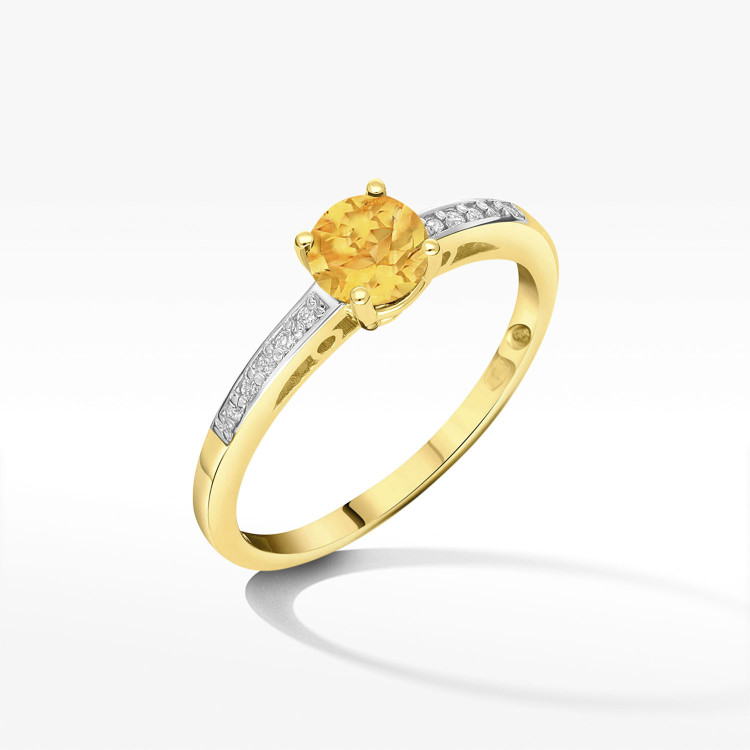 Pierścionek ze złota z cytrynem i diamentami