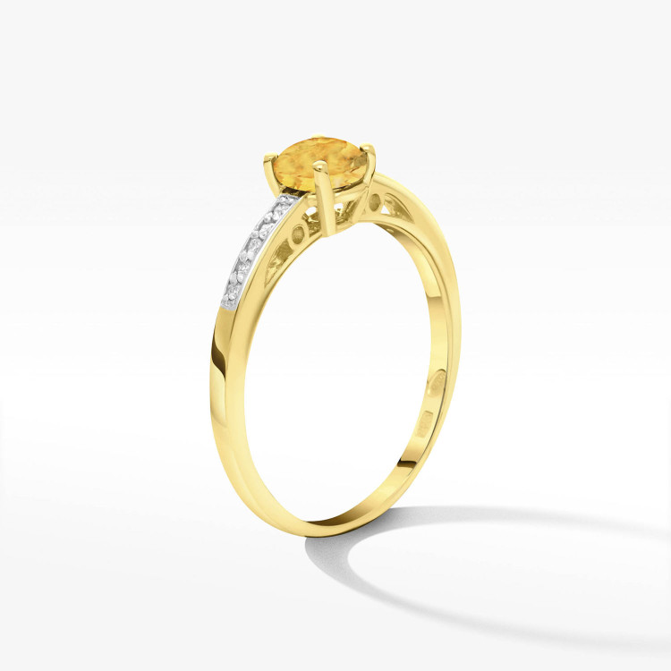 Pierścionek ze złota z cytrynem i diamentami