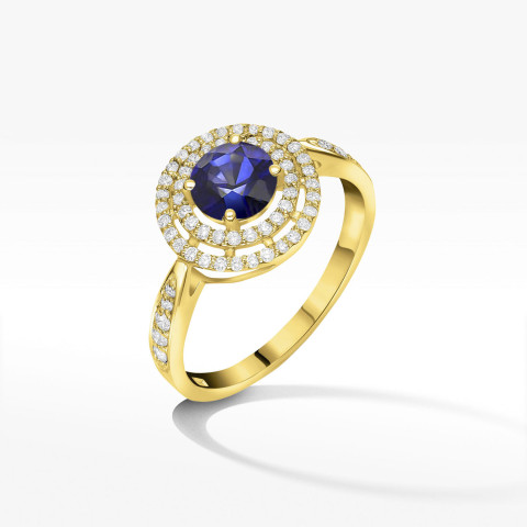 Pierścionek ze złota z szafirem i diamentami