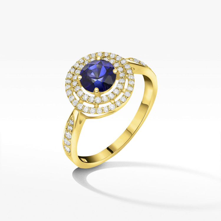 Pierścionek ze złota z szafirem i diamentami