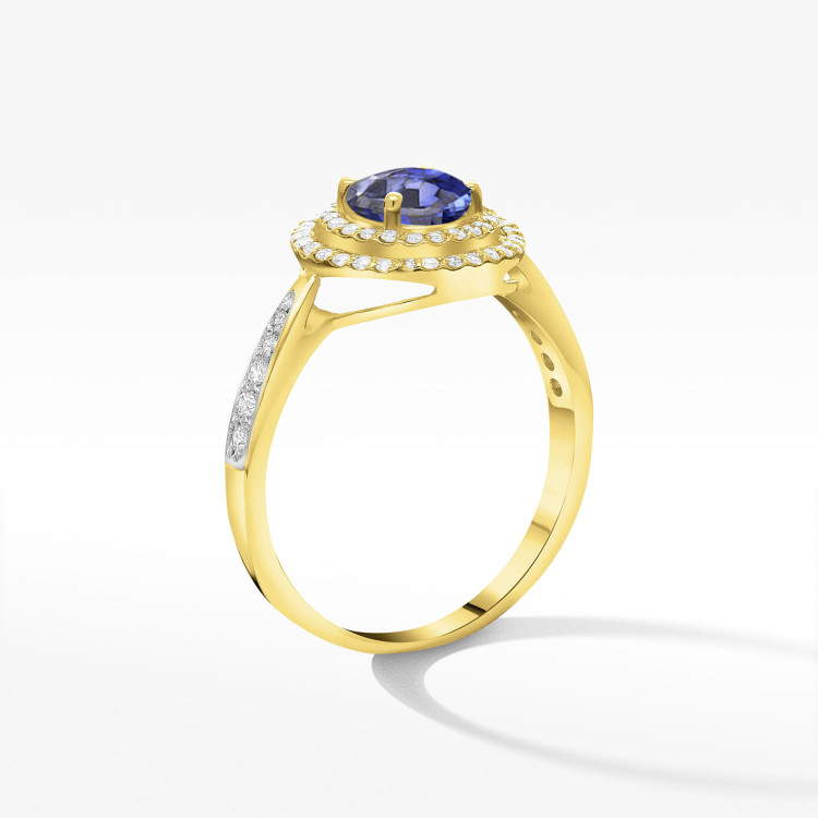 Pierścionek ze złota z szafirem i diamentami