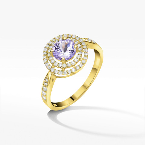 Pierścionek ze złota z tanzanitem i diamentami