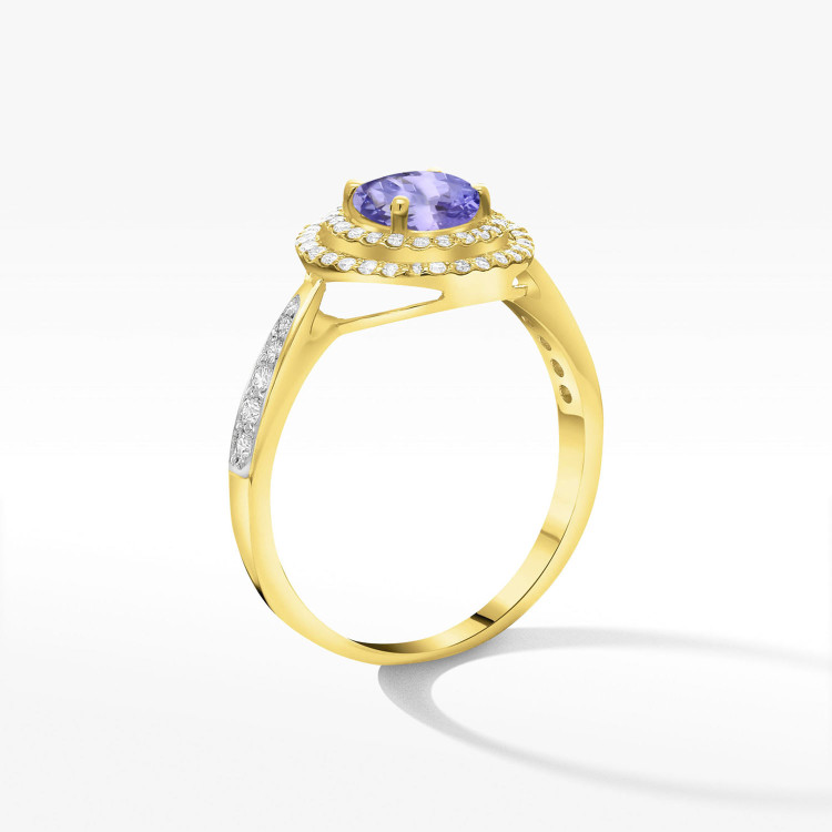Pierścionek ze złota z tanzanitem i diamentami