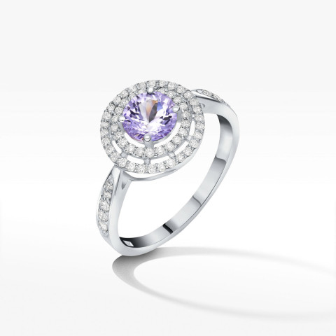 Pierścionek ze złota z tanzanitem i diamentami