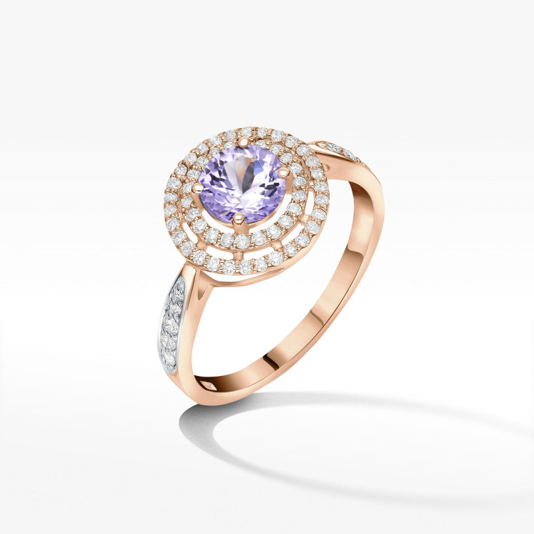 Pierścionek ze złota z tanzanitem i diamentami