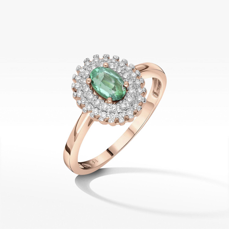 Pierścionek ze złota ze szmaragdem i diamentami