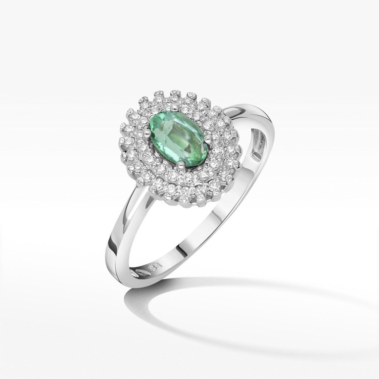 Pierścionek ze złota ze szmaragdem i diamentami